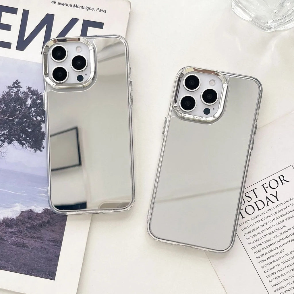 Luxury Plating Make Up Mirror Phone Case For iPhone 16 15 14 13 12 11 Pro Max XR X XS Hard Acrylic Shockproof Bumber Cover