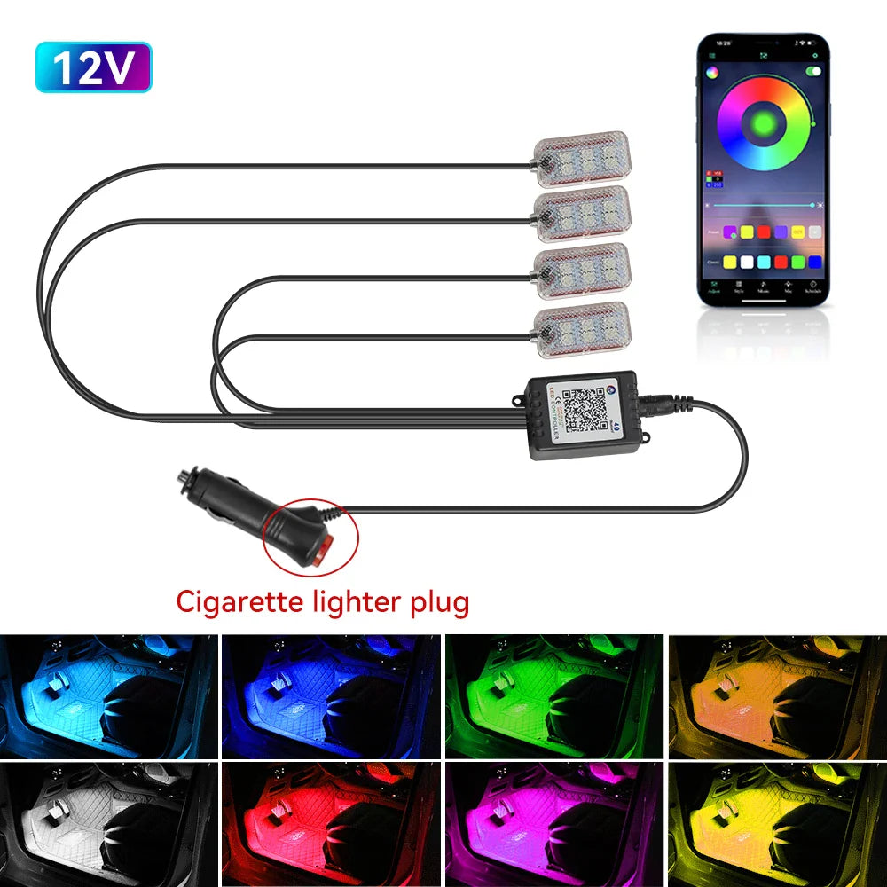 LED Car Interior Ambient Foot Strip Light Kit Accessories Backlight Remote App Music Control Auto RGB Decorative Lamp