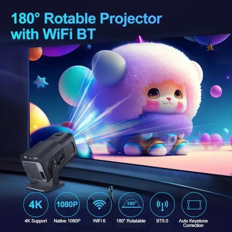 HY320 Mini Newly Native 720P Android 11 4K Projector 300ANSI Wifi6 BT5.0 Cinema Outdoor Portable 180° Rotable Projector