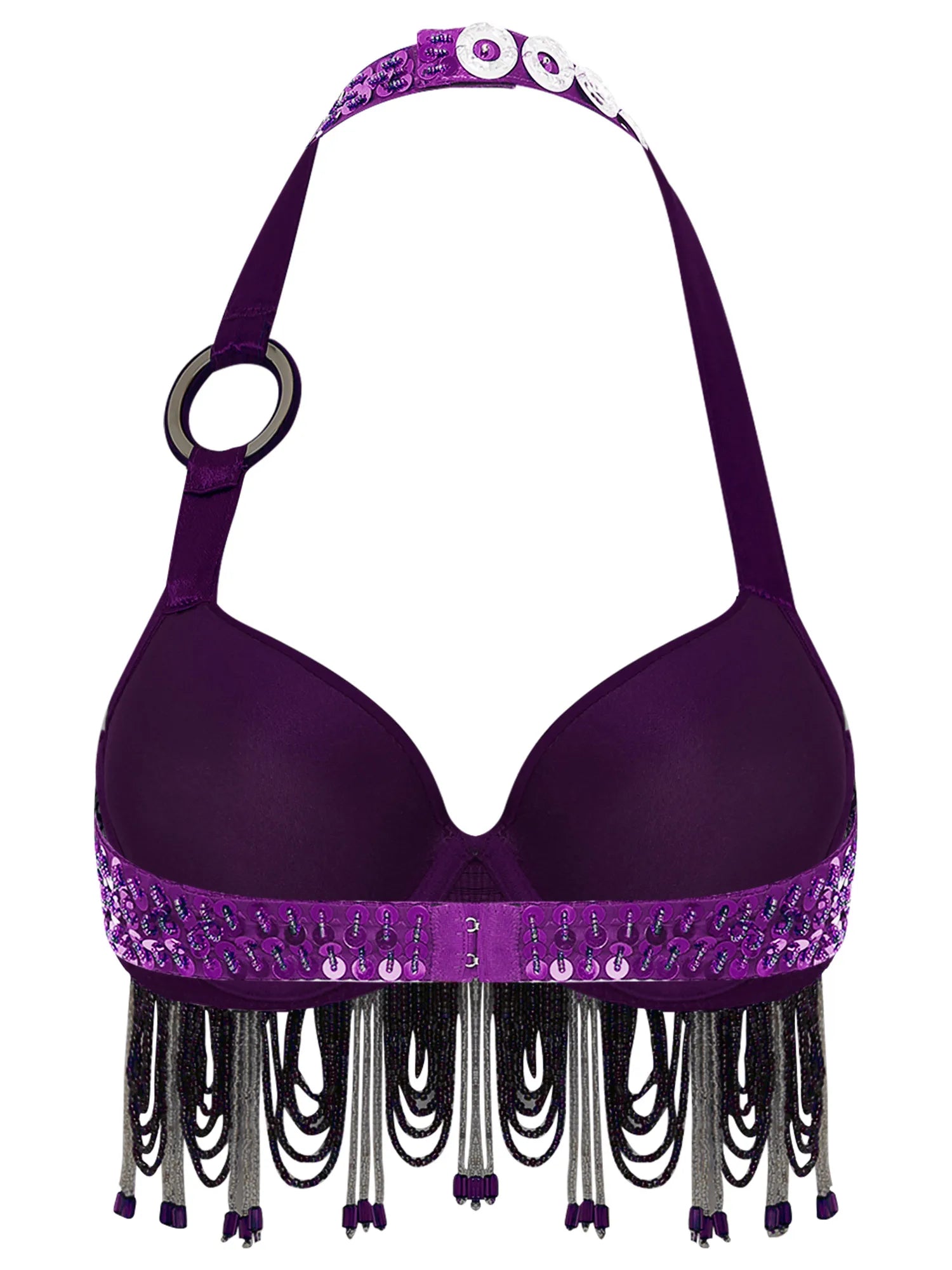 Sequin Beaded Fringe Tassel Performance Costume Halter Bra Top