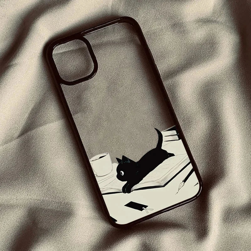 Phone Case For Xiaomi Redmi 14C 13C 12C 4G Poco X6 X5 Pro Redmi Note 14 13 12 11 Pro Plus 5G Clear Cute Black Cat Pattern Cover