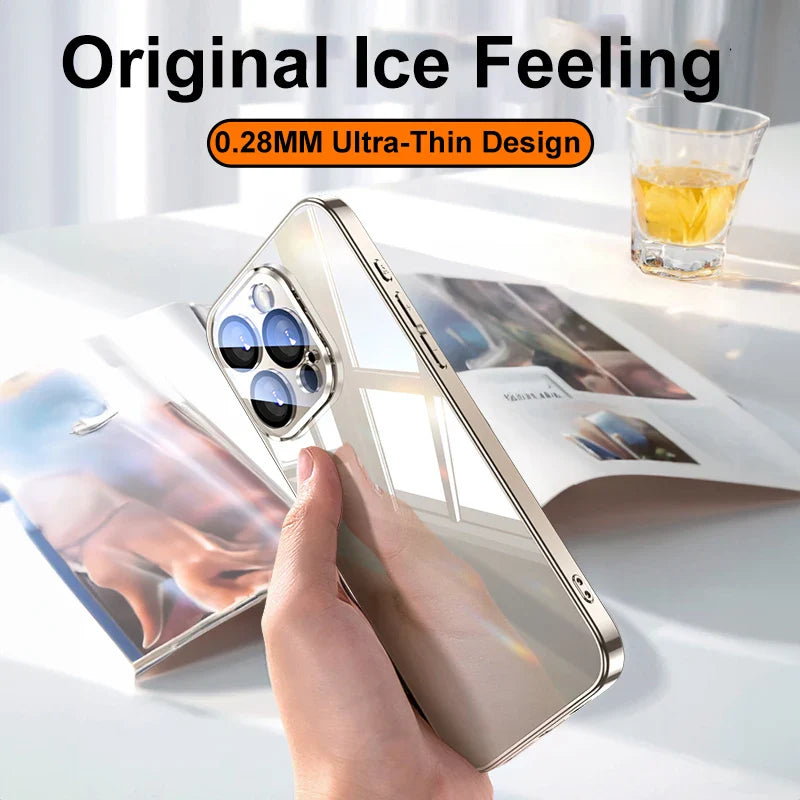 Original Shockproof Tempered Glass Case For iPhone 15 14 13 12 Pro Max 11 Plating Frame Mirror Hard Back Lens Protection Cover