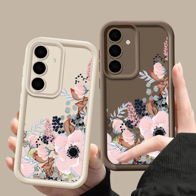 Flower Print Case For Samsung Galaxy S25 S24 S23 S22 Ultra S21 S24 FE A55 A54 A34 A15 A14 A35 A52 A53 A25 A16 5G Soft TPU Cover