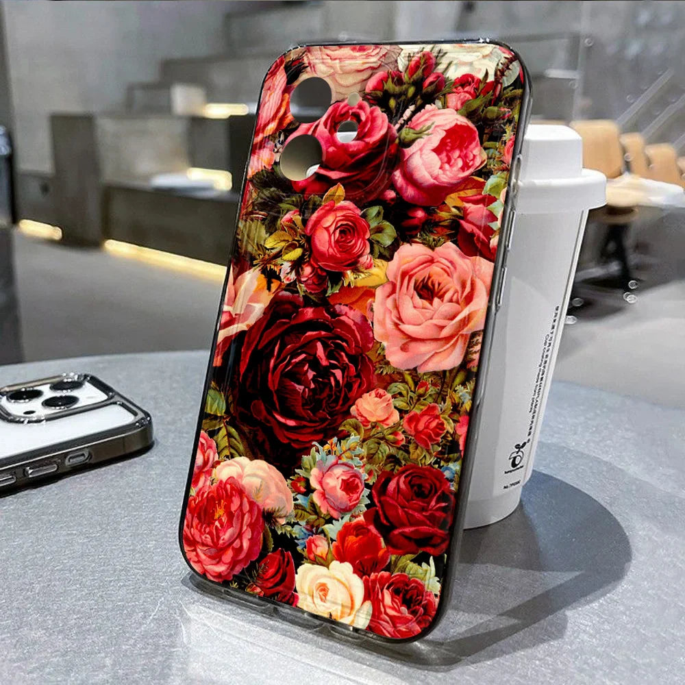 Flower Phone Case For iPhone 13 16 Pro 15 11 12 14 Pro Max XR X XS 7 8 Plus SE Shockproof Transparent Cover Silicone Soft Fundas