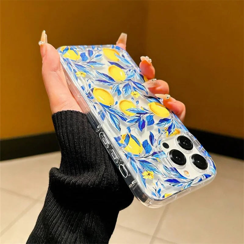 Summer Fresh Fruit Lemon Print TPU Phone Case for IPhone 16 15 14 13 12 11 Pro Max XS XR X 7 8 Plus Air Cushion Shockproof Cover
