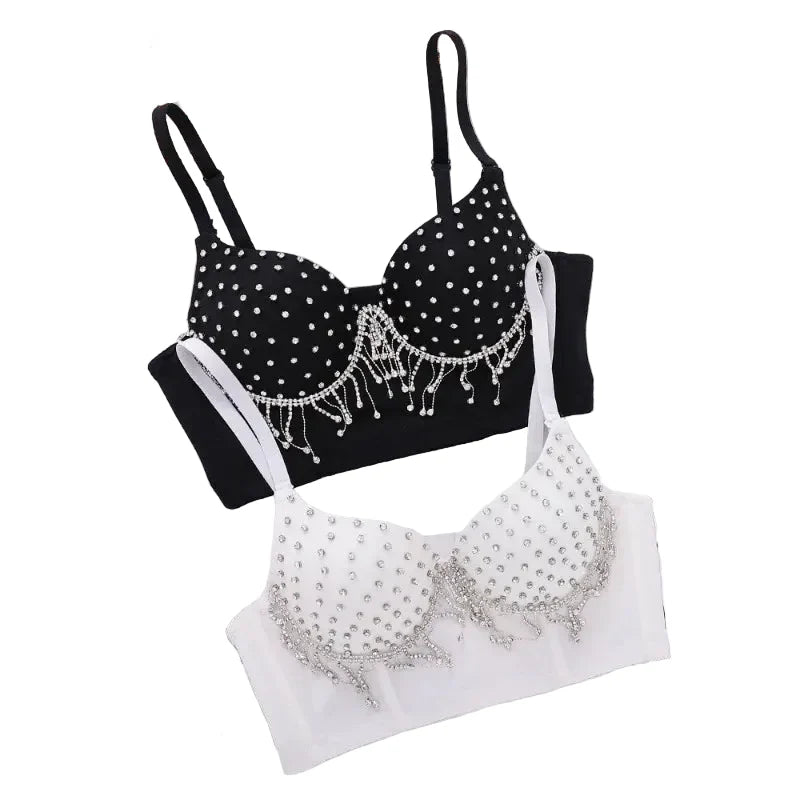 Rhinestone Fringe Embellished Showgirl Bra