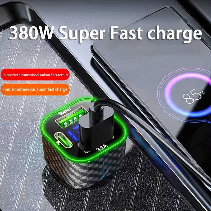 Xiaomi USB C Car Phone Charger Dual PD 4 in 1 with Voltage Display Super Fast Charge Adapter for iPhone Xiaomi Oppo Vivo Samsung