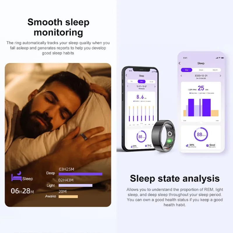 R06 Smart Ring Men Women, Heart Rate And Blood Oxygen Monitor Ip68 5atm Waterproof Bluetooth Connected Wise Multi-sport Mode