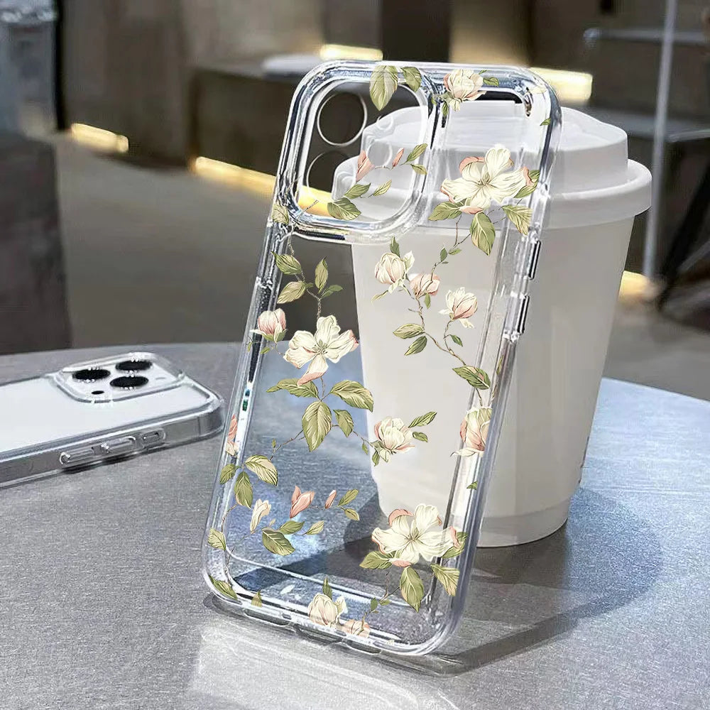 Flower Phone Case For iPhone 13 16 Pro 15 11 12 14 Pro Max XR X XS 7 8 Plus SE Shockproof Transparent Cover Silicone Soft Fundas