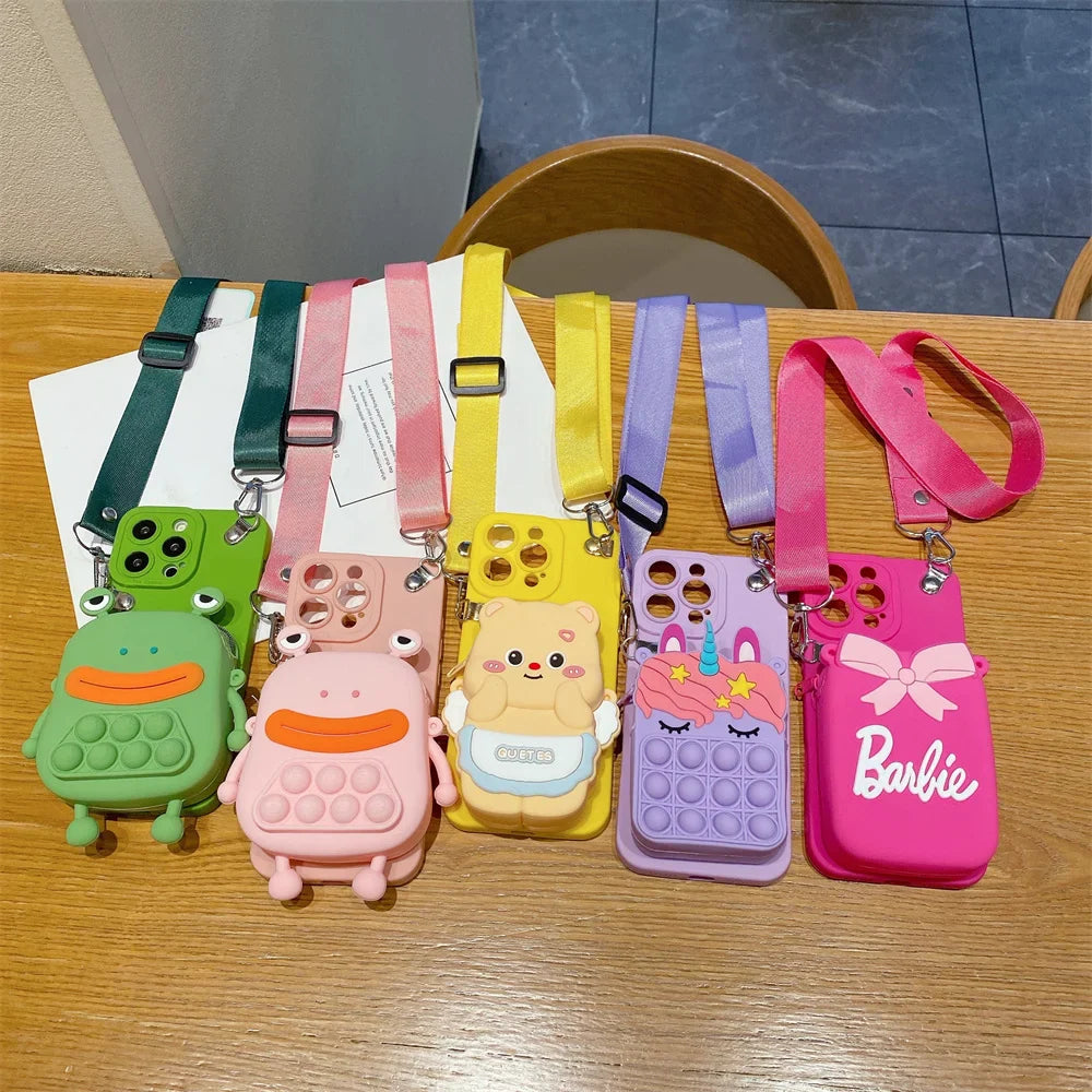 3D Cartoon Capybara Crossbody Strap Coin Wallet Lipstick Bag Phone Case For iPhone 16 15 14 Plus 13 12 11 Pro Max 16ProMax