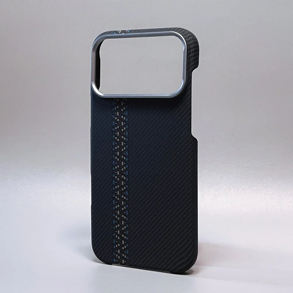 Luxury Carbon Fiber Slim Case For iPhone 17 13 14 15 16 Pro Max Shockproof Alloy Lens Camera Protective Ultra Thin Hard PC Cover