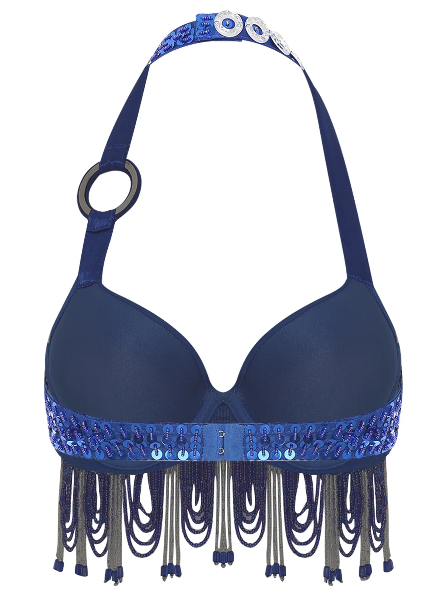 Sequin Beaded Fringe Tassel Performance Costume Halter Bra Top