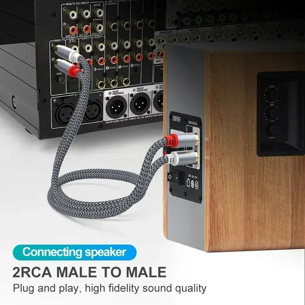 RCA Cable 2 Rca To 2 Rca Stereo Cables Male To Male Aux Cable Jack for Home Theater HDTV TV DVD Loudspeaker Box Power Amplifier