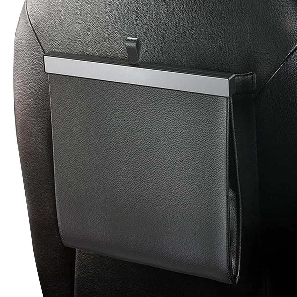 Car Trash Bag Leather Front-Row Hanging Garbage Bin Foldable Waterproof Storage Bucket Rubbish Bag Car Interior Accessories