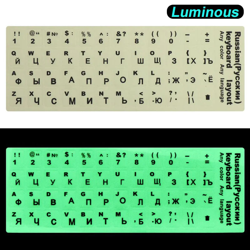 Spanish,Russian,Arabic,French,English etc Language Fluorescent Keyboard Stickers Luminous Waterproof Keyboard Protective Film