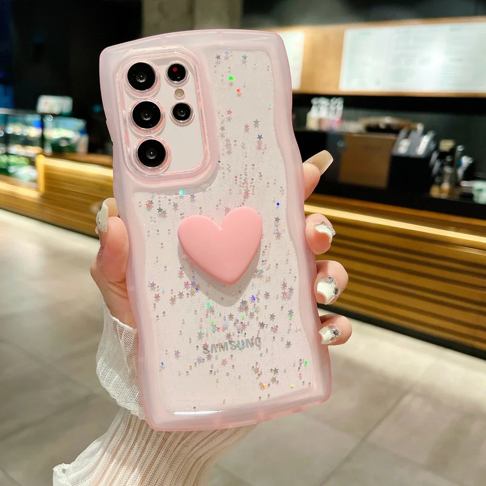 Glitter Love Heart Case for Samsung Galaxy S24 Ultra S23 S22 Plus S20 S21 FE Note 20 A54 A55 A35 A25 A15 A34 A14 A24 Clear Cover
