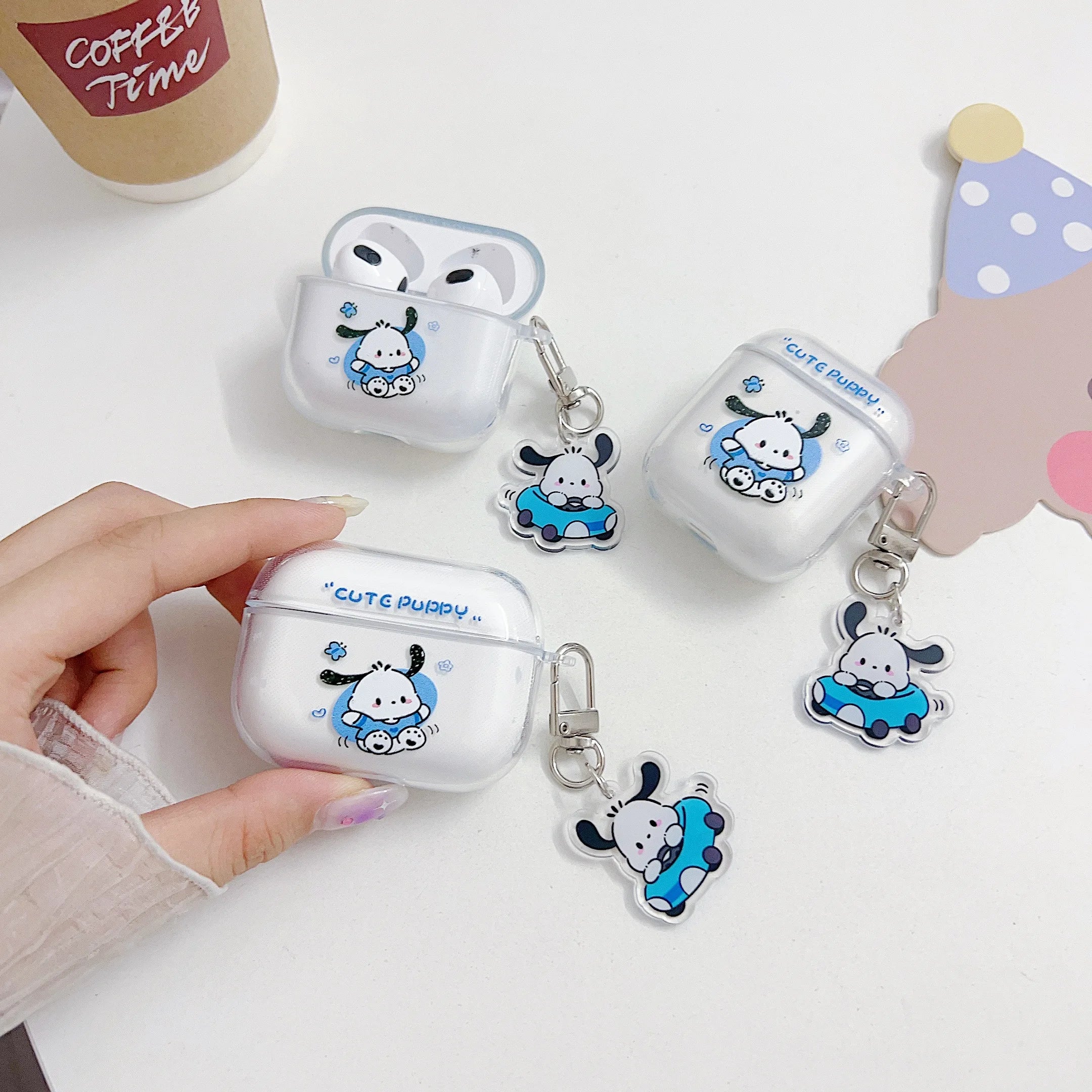 For Airpods 1 2 3 4 Pro Pro 2 Case Car Pochacco Transparent TPU Earphone Case Accessories Cover