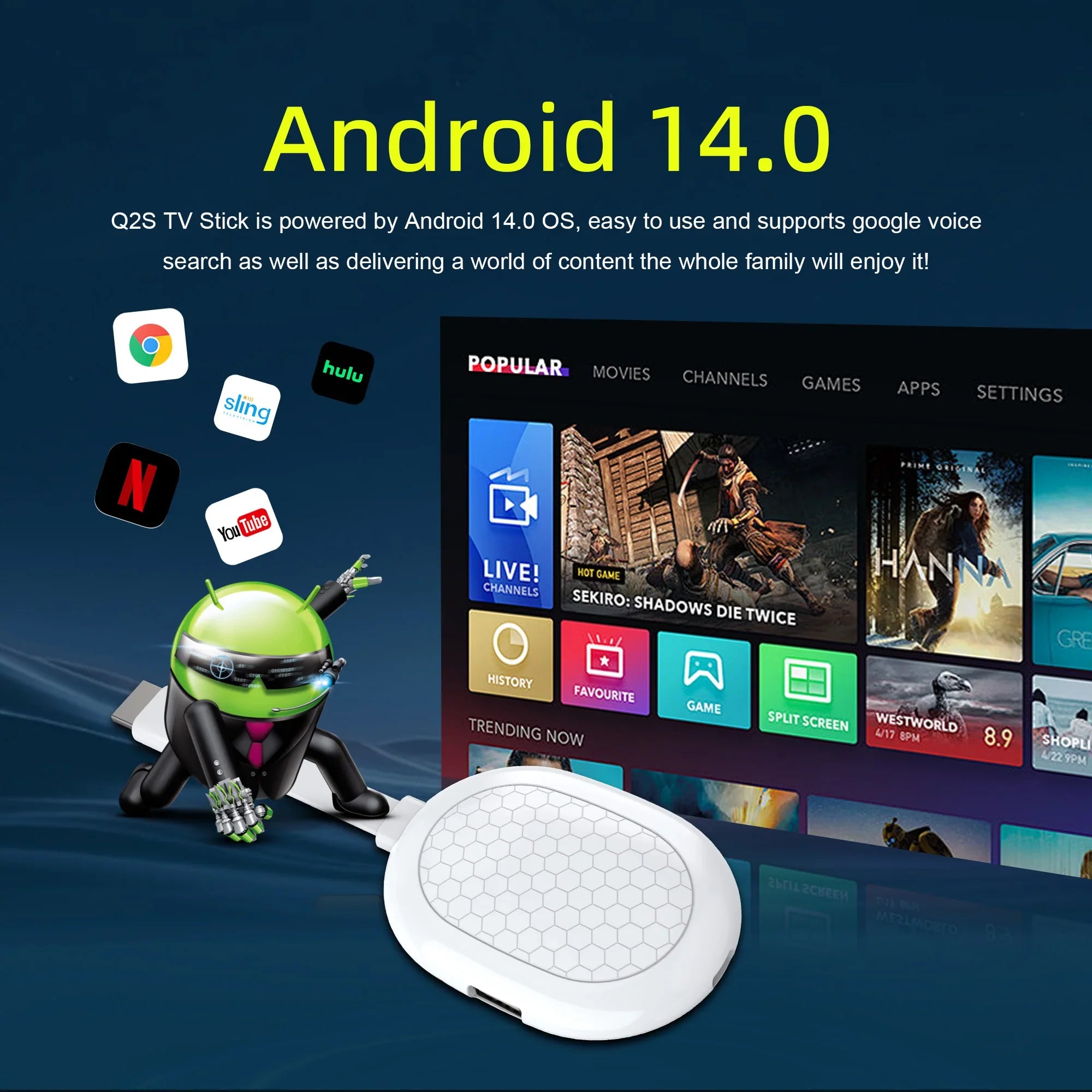 Factory directly Android 14 Allwinner H313 TV stick Mortal Q2S Dongle  Support Youtube google Wifi6 BT5.0 8K Voice Remote TV BOX