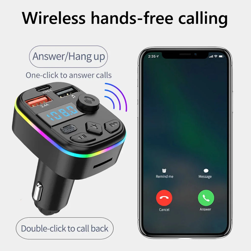 FM Transmitter Support TF Card U Disk Car MP3 Player Dual USB Type C Car Charger Cell Phone Charging Hands Free Wireless Car Kit