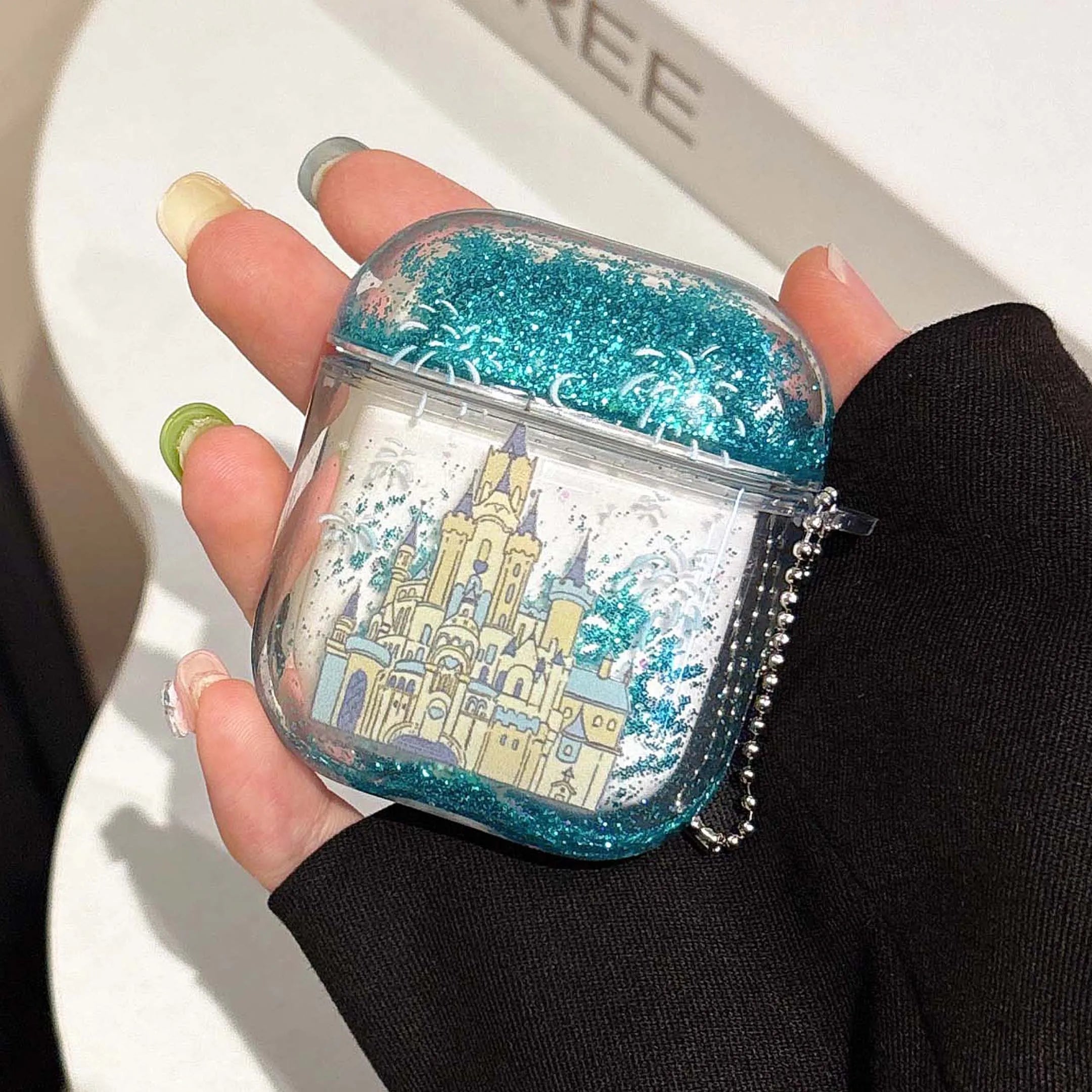 Glitter quicksand castle firework earphone case for apple airpods 4 3 2 1 pro 2nd wireless bluetooth charging box headset cover