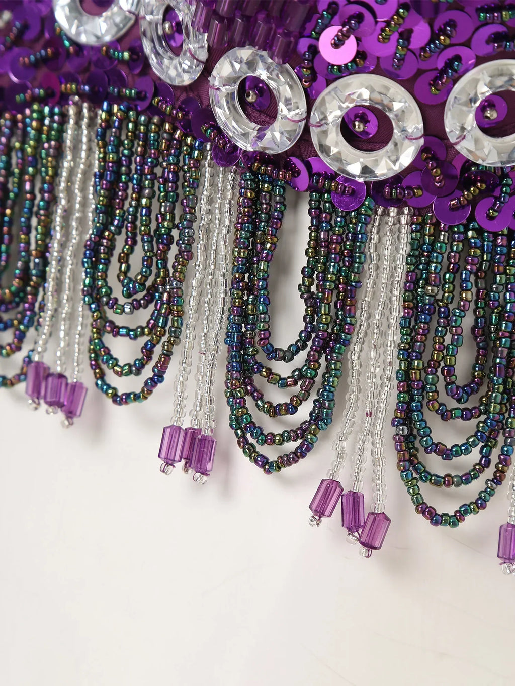 Sequin Beaded Fringe Tassel Performance Costume Halter Bra Top
