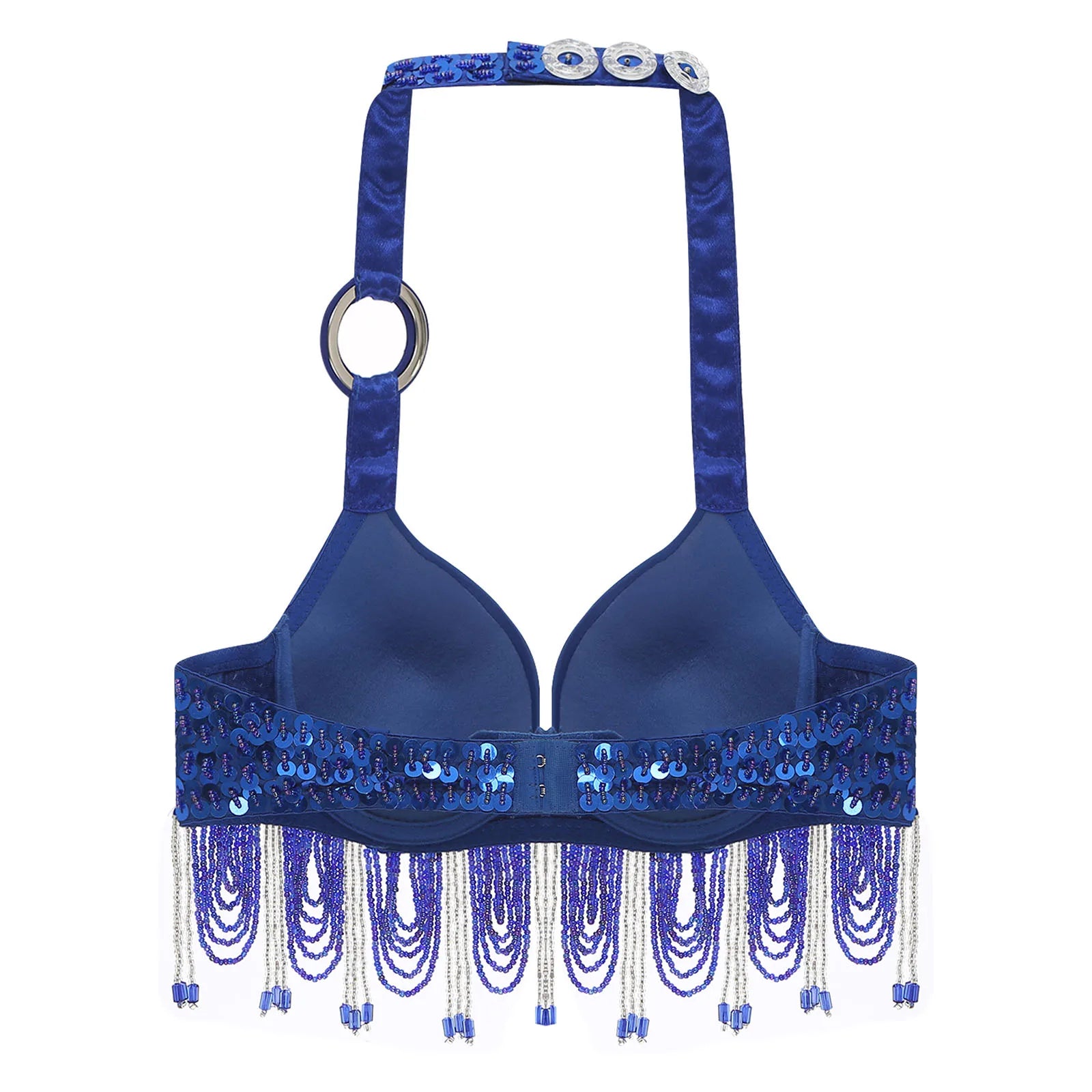 Sequin Beaded Fringe Tassel Performance Costume Halter Bra Top