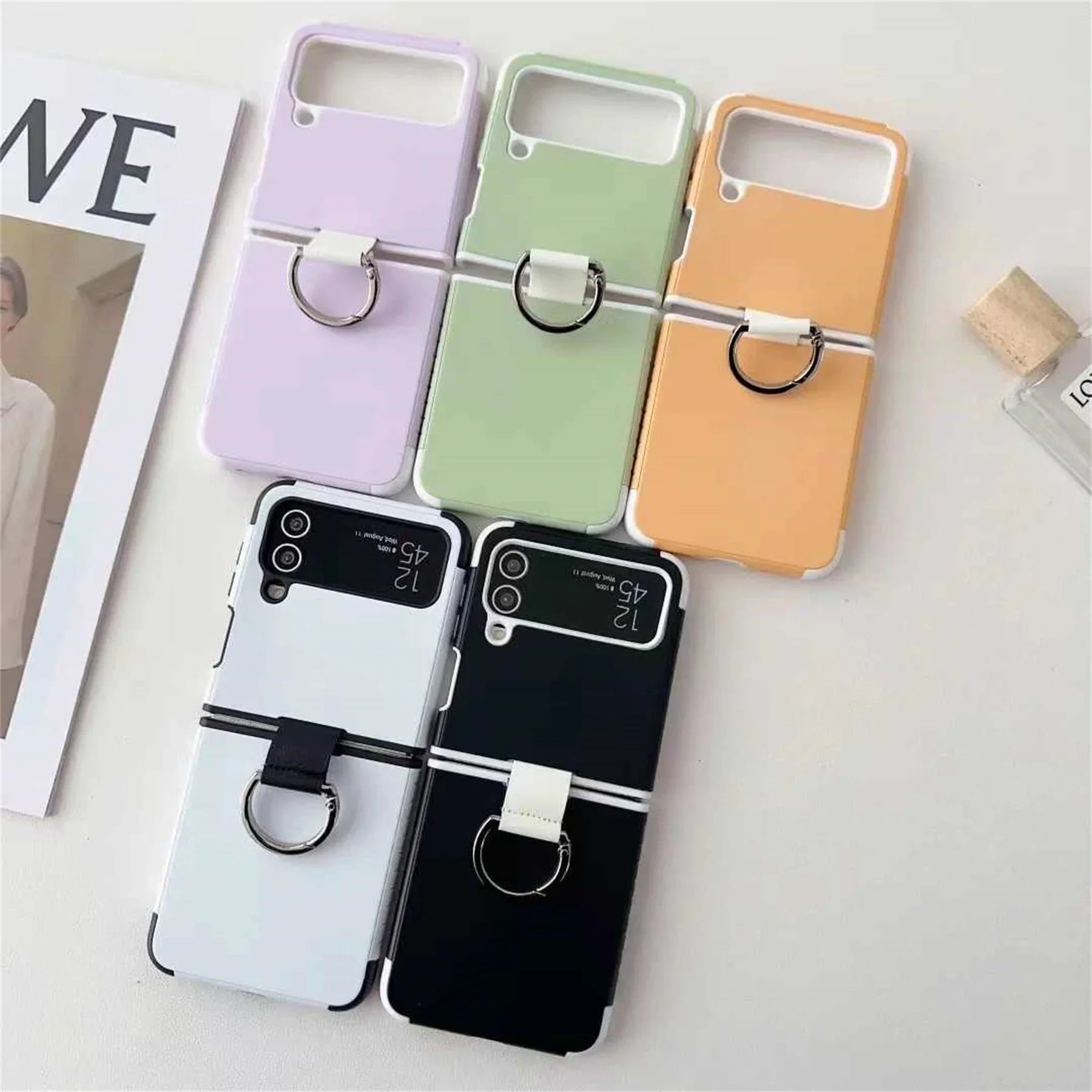 Cute Ins Korean Candy Color Portable Ring Solid Color Phone Case for Samsung Galaxy Z Flip 5 6 5G Z Flip6 Flip5 Zflip5 Cover