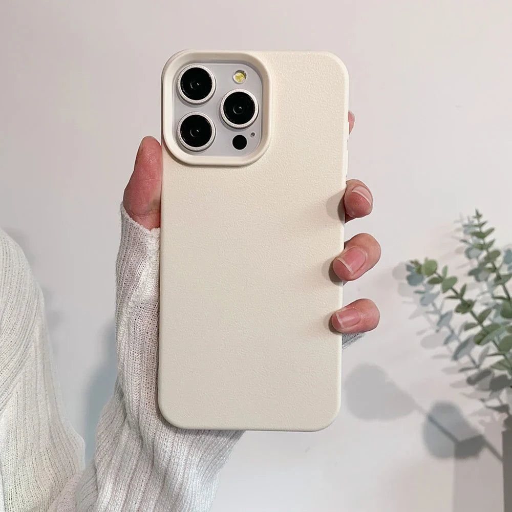 Luxury Leather Silicone Soft Case For iPhone 16 15 14 13 12 11 Pro Max Plus Candy Color Matte TPU Cover Shockproof Thin Shell