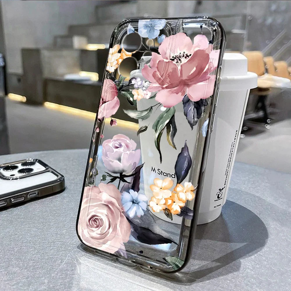 Flower Phone Case For iPhone 13 16 Pro 15 11 12 14 Pro Max XR X XS 7 8 Plus SE Shockproof Transparent Cover Silicone Soft Fundas