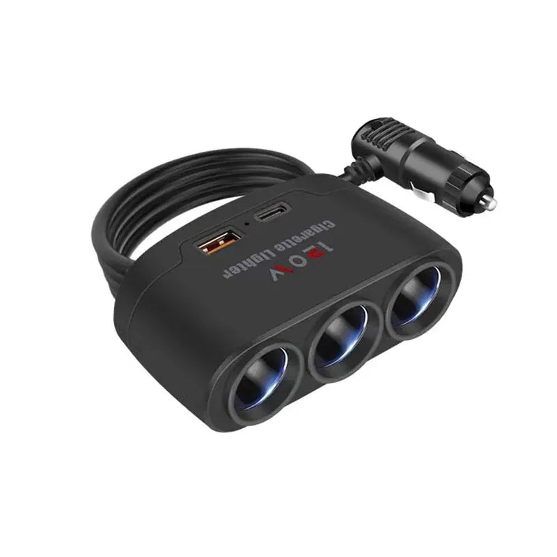 Car Charging Adapter One Tow Three Conversion Head with USB+PD Extended High Power 12V24V Universal Model