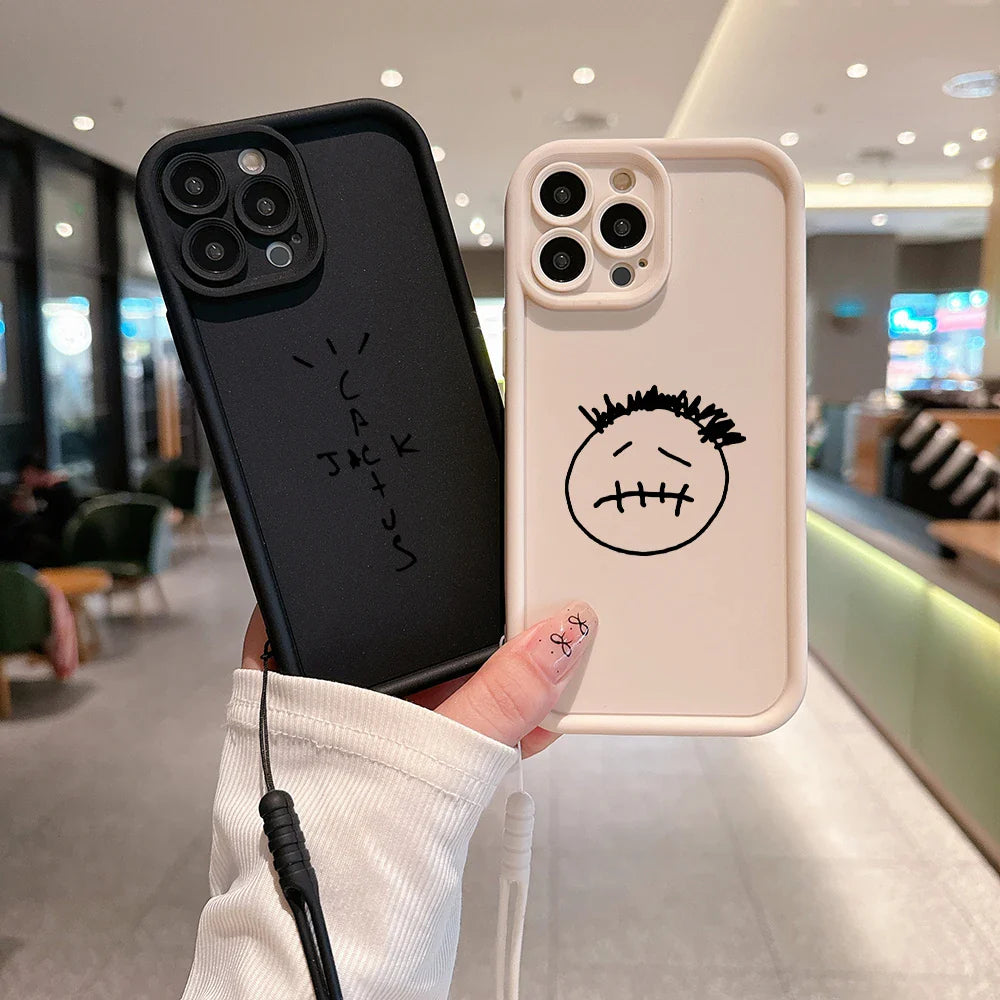 Travis Scott Cactus Jack Phone Case for IPhone 15 14 13 12 11 Pro Max Mini XR XS X 7 8 Plus Soft TPU Back Cover With Hand Strap