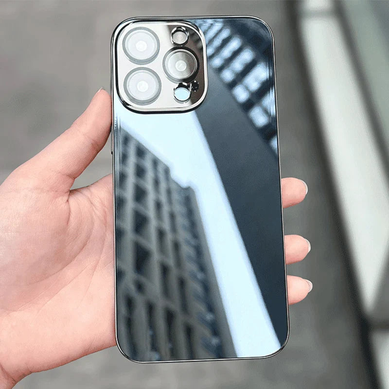 Original Shockproof Tempered Glass Case For iPhone 15 14 13 12 Pro Max 11 Plating Frame Mirror Hard Back Lens Protection Cover
