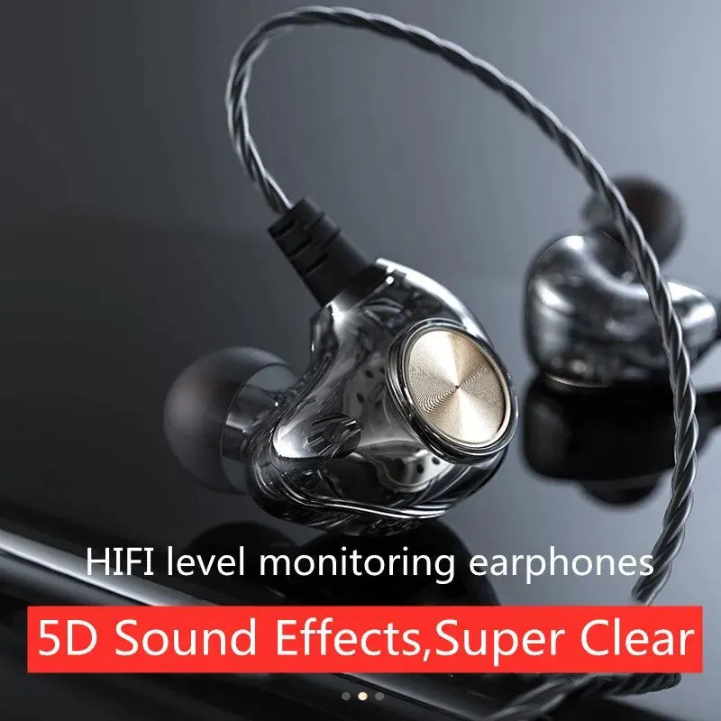 Dynamic HiFi Wired Earphone In Ear Monitor Sport Headphones Bass Stereo Gaming Noise Cancelling Headset Music Earbuds With Mic
