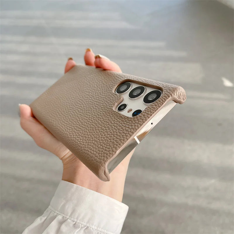 Phone Case for Samsung s23 s22 s24 ultra s21 plus s20 s10p Personalize Customize Name Letter Grain Leather Cases