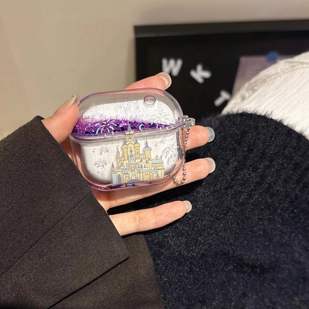 Glitter quicksand castle firework earphone case for apple airpods 4 3 2 1 pro 2nd wireless bluetooth charging box headset cover