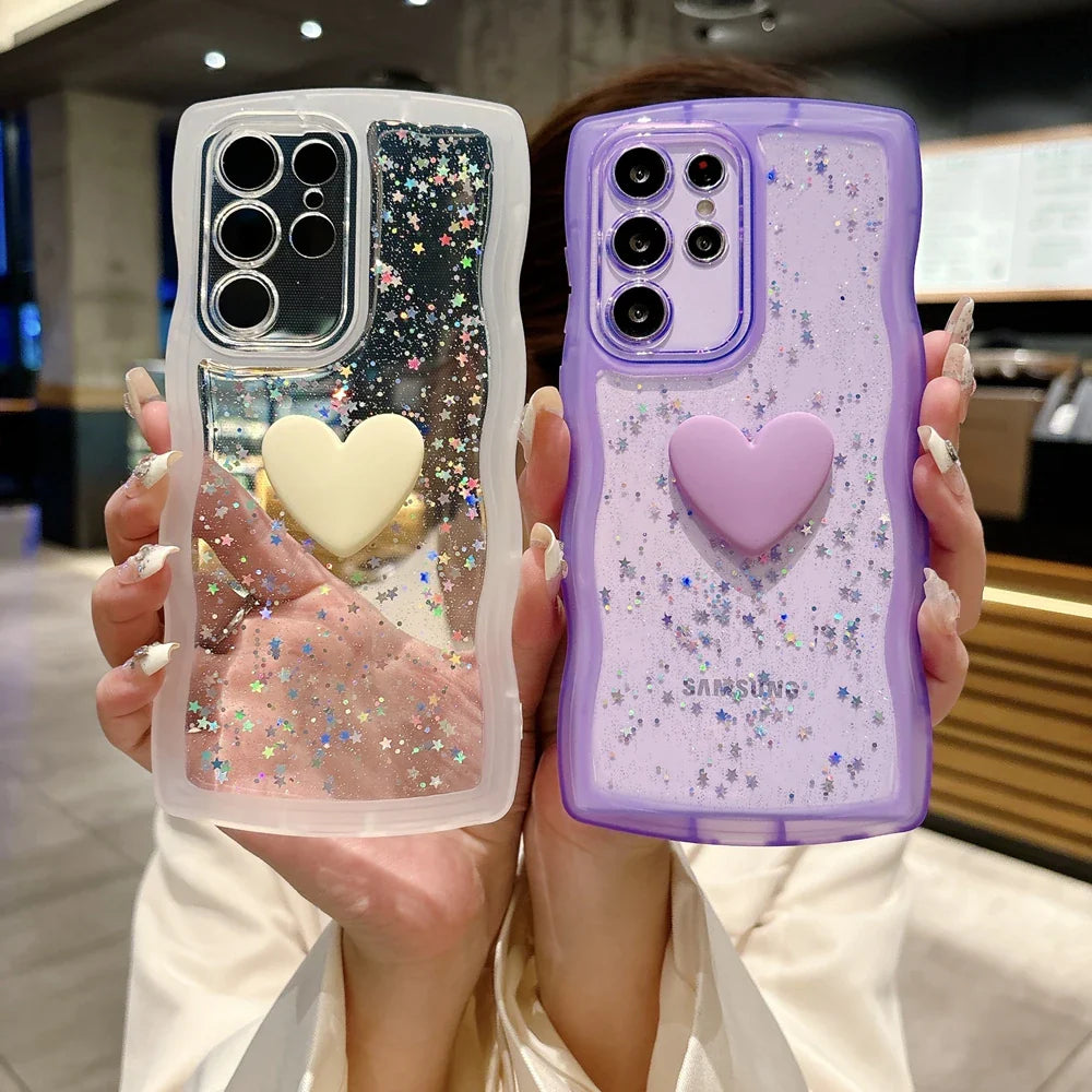 Glitter Love Heart Case for Samsung Galaxy S24 Ultra S23 S22 Plus S20 S21 FE Note 20 A54 A55 A35 A25 A15 A34 A14 A24 Clear Cover