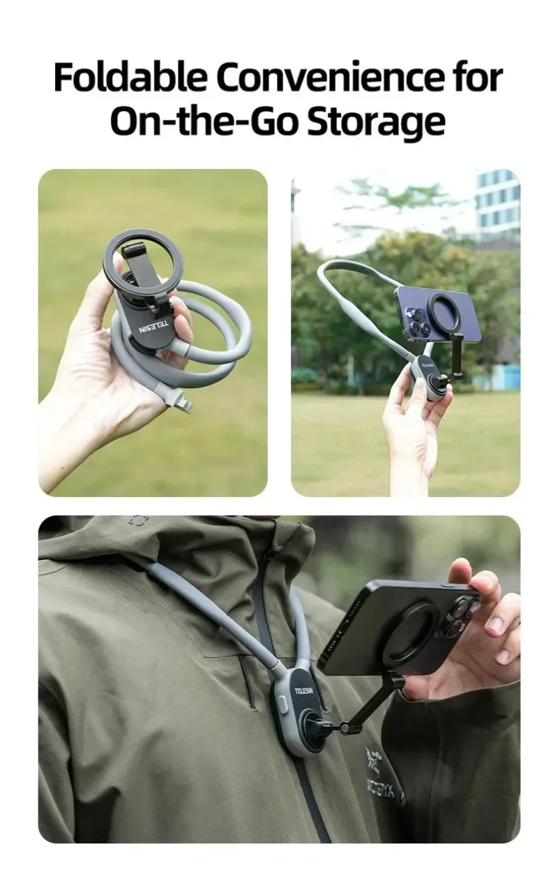 Magnetic Silicone First Angle Neck Holder for IPhone 16 15 14 13 12 Pro Max Samsung Xiaomi Outdoor Vlog Recording Selfie Holder