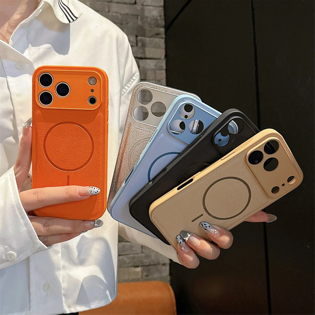 For Iphone17promax Magnetic Case Leather Pattern Matte Phone Case for IPhone 17 16 14 15 13 12 Pro Max Plus 11 for Magsafe Cover