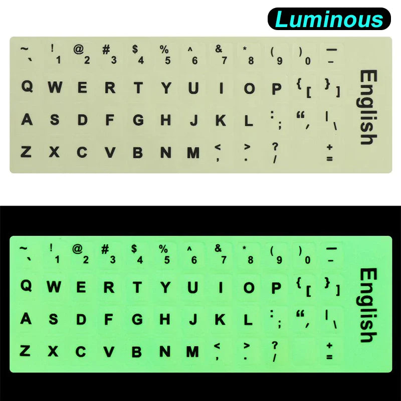 Spanish,Russian,Arabic,French,English etc Language Fluorescent Keyboard Stickers Luminous Waterproof Keyboard Protective Film
