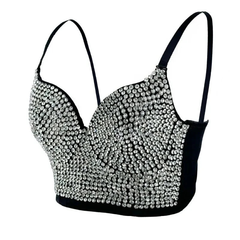 Colored Rhinestone Longline Costume Bra
