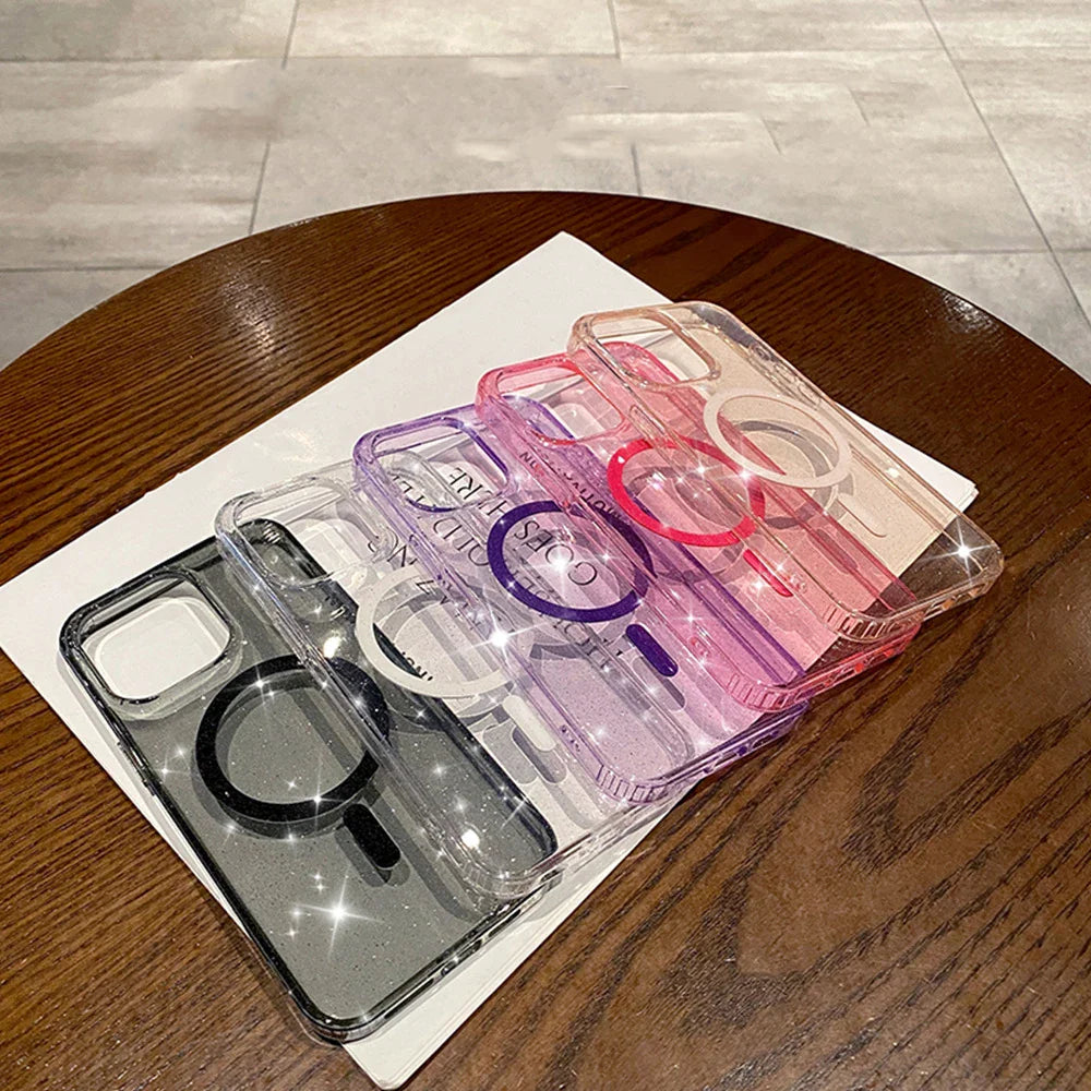 Magnetic Case for iPhone 16 16E 15 14 13 12 Pro Max Plus Cover Shimmering Starry Clear Shockproof Mag-safe Shell Phone Fundas