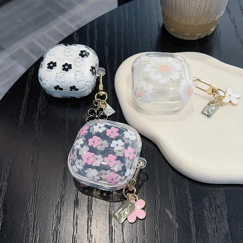 Fashion Flowers For Samsung Galaxy Buds Pro/Live/FE Soft TPU Anti-Fall Transparent Earphone Case For Galaxy Buds Pro 2 Cover