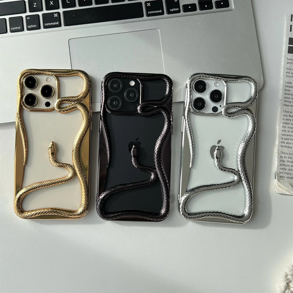 New 3D  Snake Pattern Matte Phone Case for iPhone 15 16 Pro Max 13 12 15 16 Pro 16 Plus Hollow Slim Shockproof Protective Cover