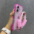 Hybrid Color Transparent Armor Case For iPhone 16 15 14 11 12 13 Pro Max Plus X Xr Xs Plush Wrist Strap Airbag Shockproof Cover