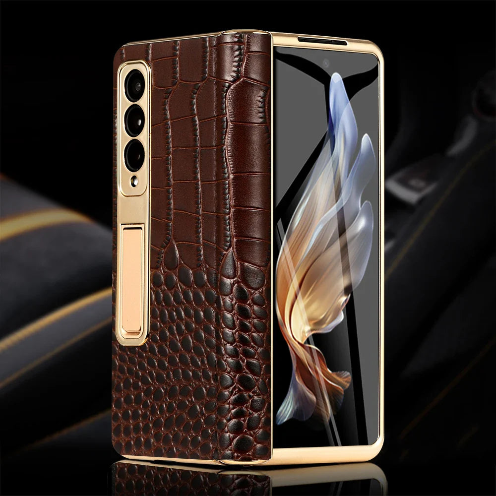 LANGSIDI Brand Luxury Genuine Leather Shockproof Case for Samsung Galaxy Z Fold 3 4 5 6 Magnetic Hinge Protective Stand Cover