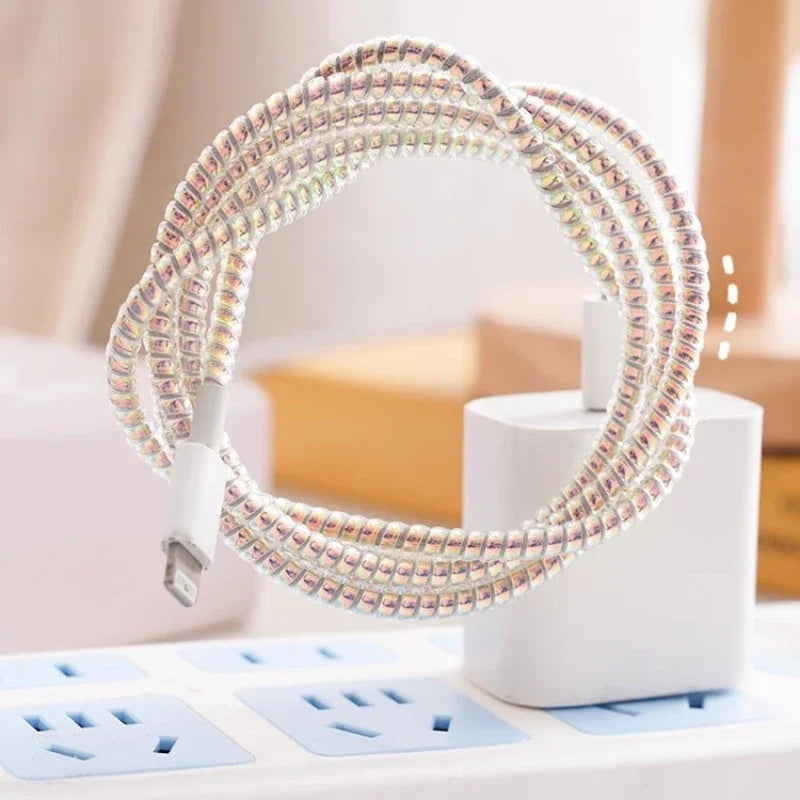 1.6M USB Charging Data Line Cable Protector Wire Cord Protection Spring Wrap Cable Winder Organizer Home Desk Accessories