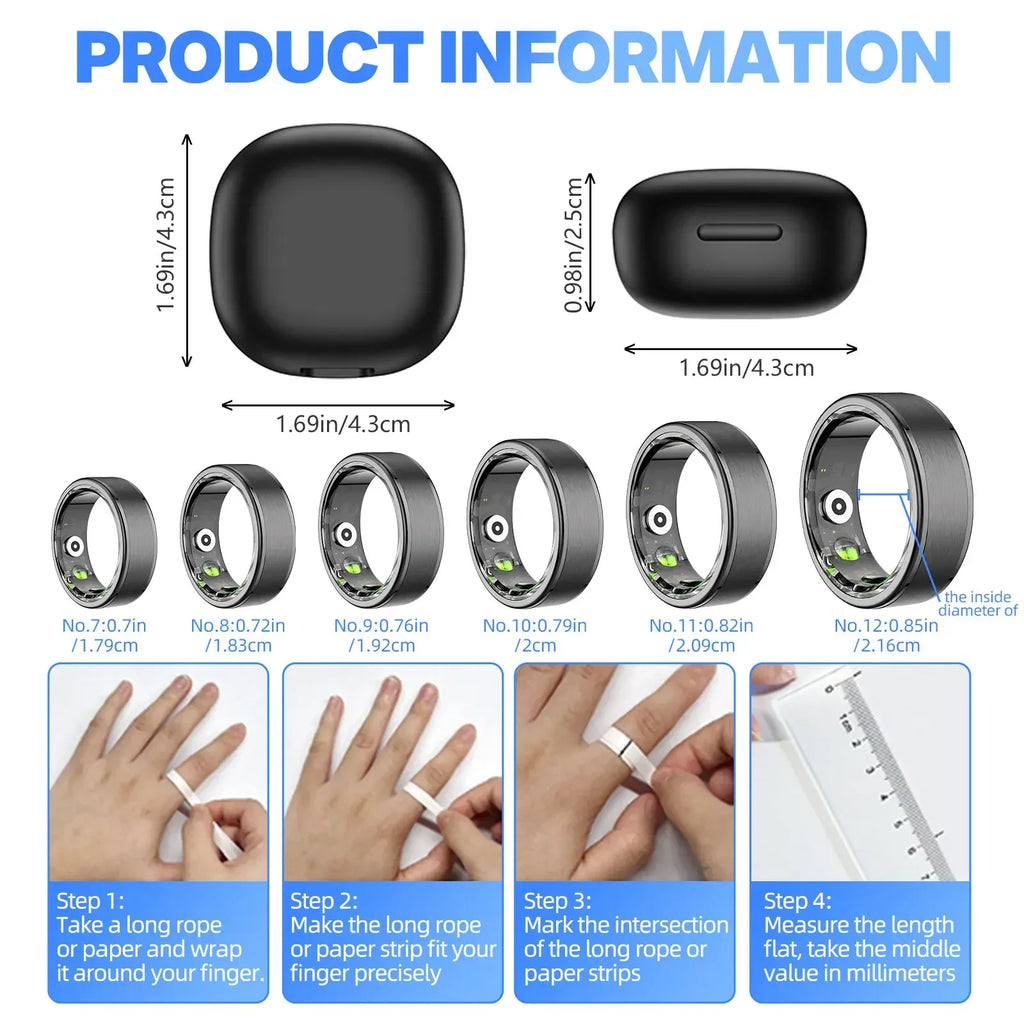 EIGIIS 2024 New Smart Ring Blood Oxygen Heart Rate Monitor IP58Waterproof Bluetooth-Compatible5.0  for Men Women for Android IOS