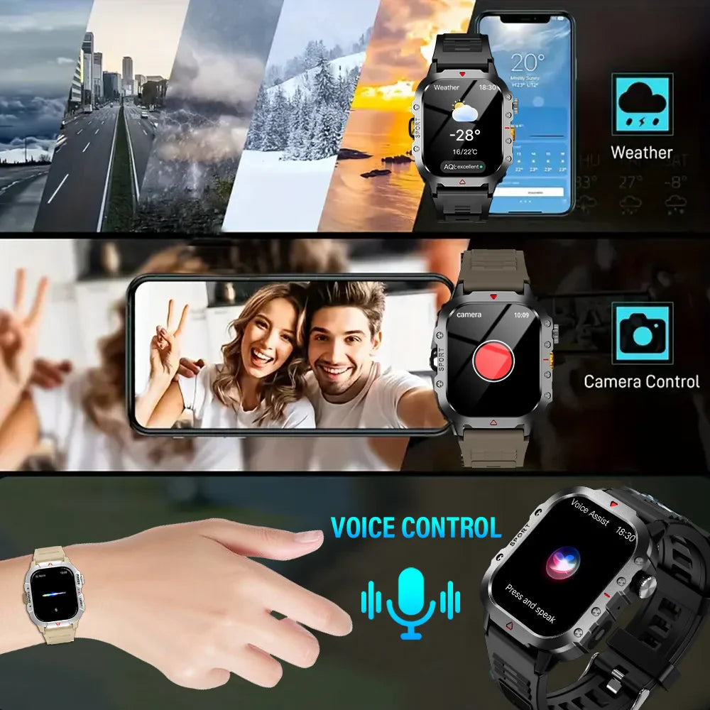 KESHUYOU Outdoor Sports Smart Watch 2.01 inch HD Screen LED Flashlight Bluetooth Talking Smart Watch for Men Women Holiday Gifts