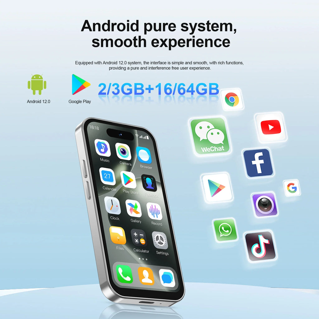 SERVO S16 Mini 4G LTE Cute Smartphone Android 12.0 OS 2/3GB RAM 16/64GB ROM Google Play 4.0" Display Small Pocket Mobile Phones