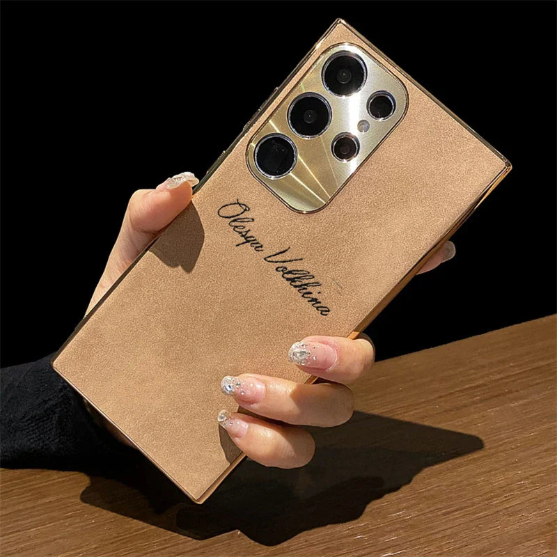 S24 Ultra Personalized Custom Name PU Leather Texture Phone Case For Samsung Galaxy S23 S22 Ultra S24 Plus Plating Back Cover
